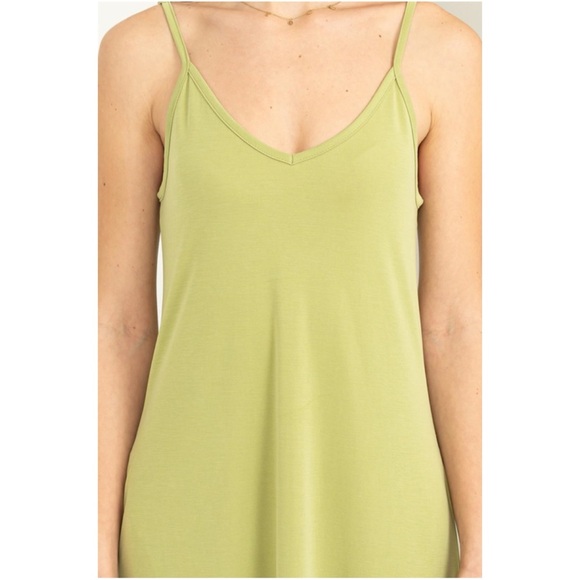 Celery Green Modal Blend Adjustable Strap Long Dress - Picture 5 of 5